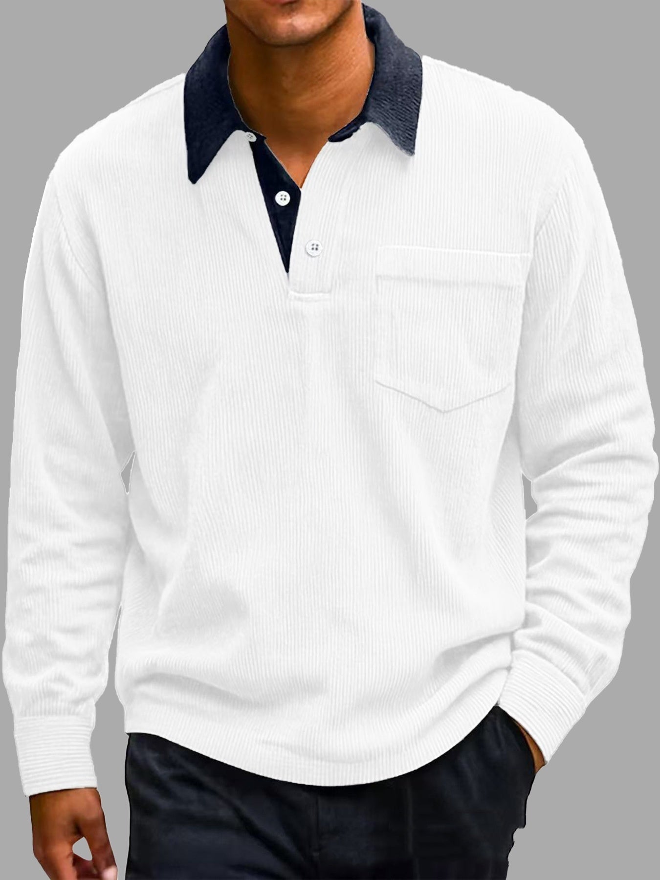 RetroCord Men's Long Sleeve Polo - 100001871 by Trendsi | Available at Handbags Specialist Headquarter