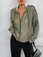 Striped Zip Up Oversized Hoodie - Tops by Trendsi | Available at Handbags Specialist Headquarter