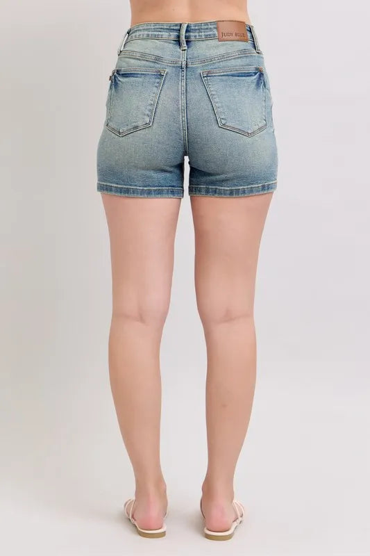 Judy Blue Full Size V-Front Vintage Wash Shorts Plus Size - Women / Jeans & Denim by Trendsi | Available at Handbags Specialist Headquarter