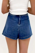 Asymmetrical Denim Skort with Pockets - Women / Jeans & Denim by Trendsi | Available at Handbags Specialist Headquarter