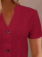 Textured Notched Short Sleeve Blouse - Tops by Trendsi | Available at Handbags Specialist Headquarter