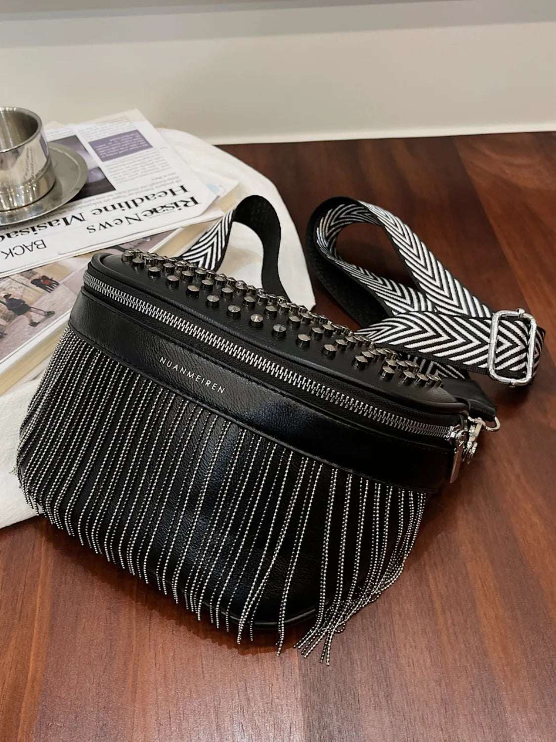 Fringe Studded PU Leather Crossbody Bag - Crossbody Bag by Trendsi | Available at Handbags Specialist Headquarter