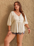 Plus Size Peplum V-Neck Half Sleeve Blouse - Plus Size Shirts by Trendsi | Available at Handbags Specialist Headquarter