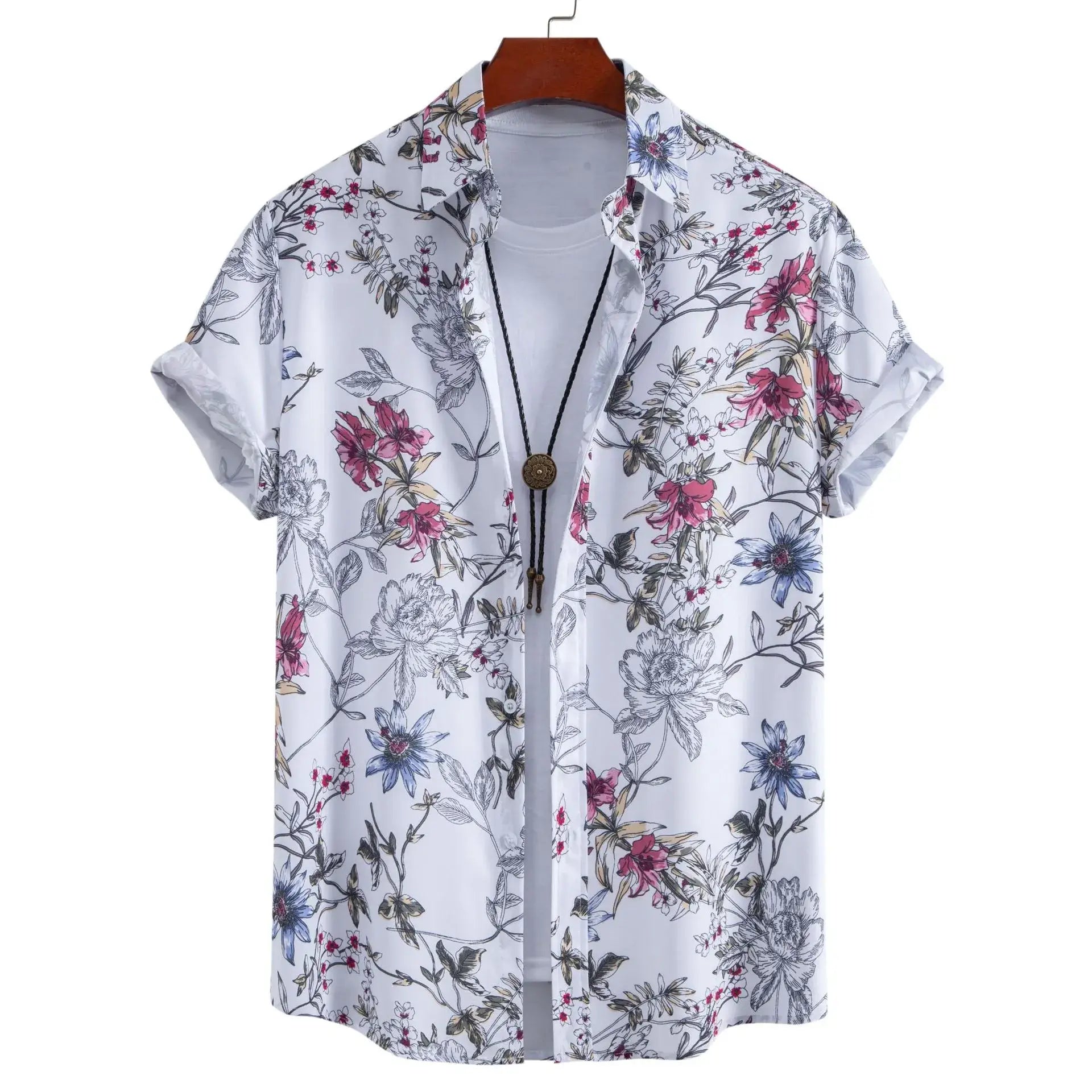 Men's Plus Size Floral Print Short Sleeve Casual Shirt - Men's Shirts by Trendsi | Available at Handbags Specialist Headquarter