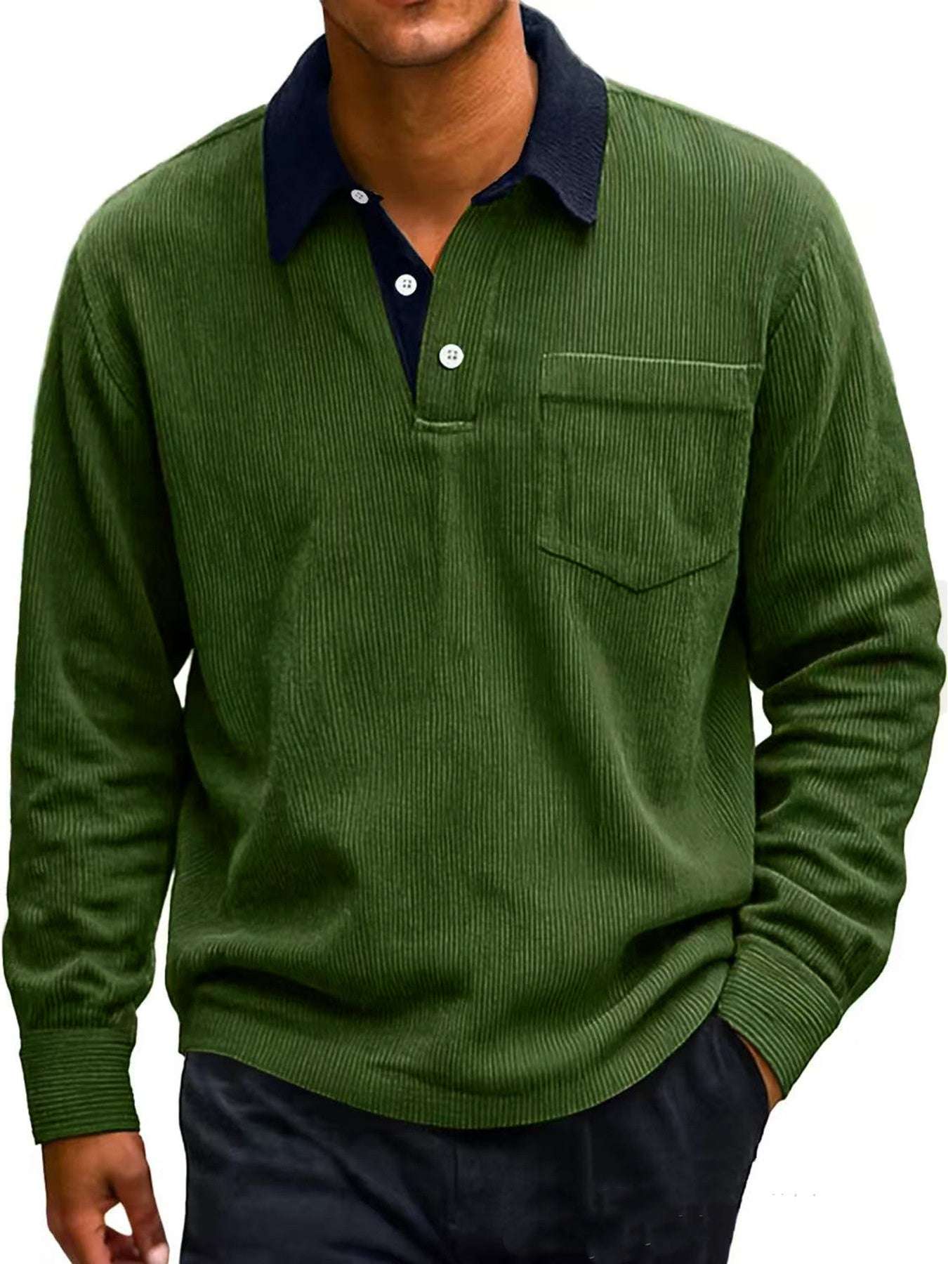 RetroCord Men's Long Sleeve Polo - 100001871 by Trendsi | Available at Handbags Specialist Headquarter