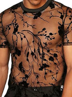 Men's Full Size Round Neck Short Sleeve Sheer Top Plus Size - mens-shirts by Trendsi | Available at Handbags Specialist Headquarter