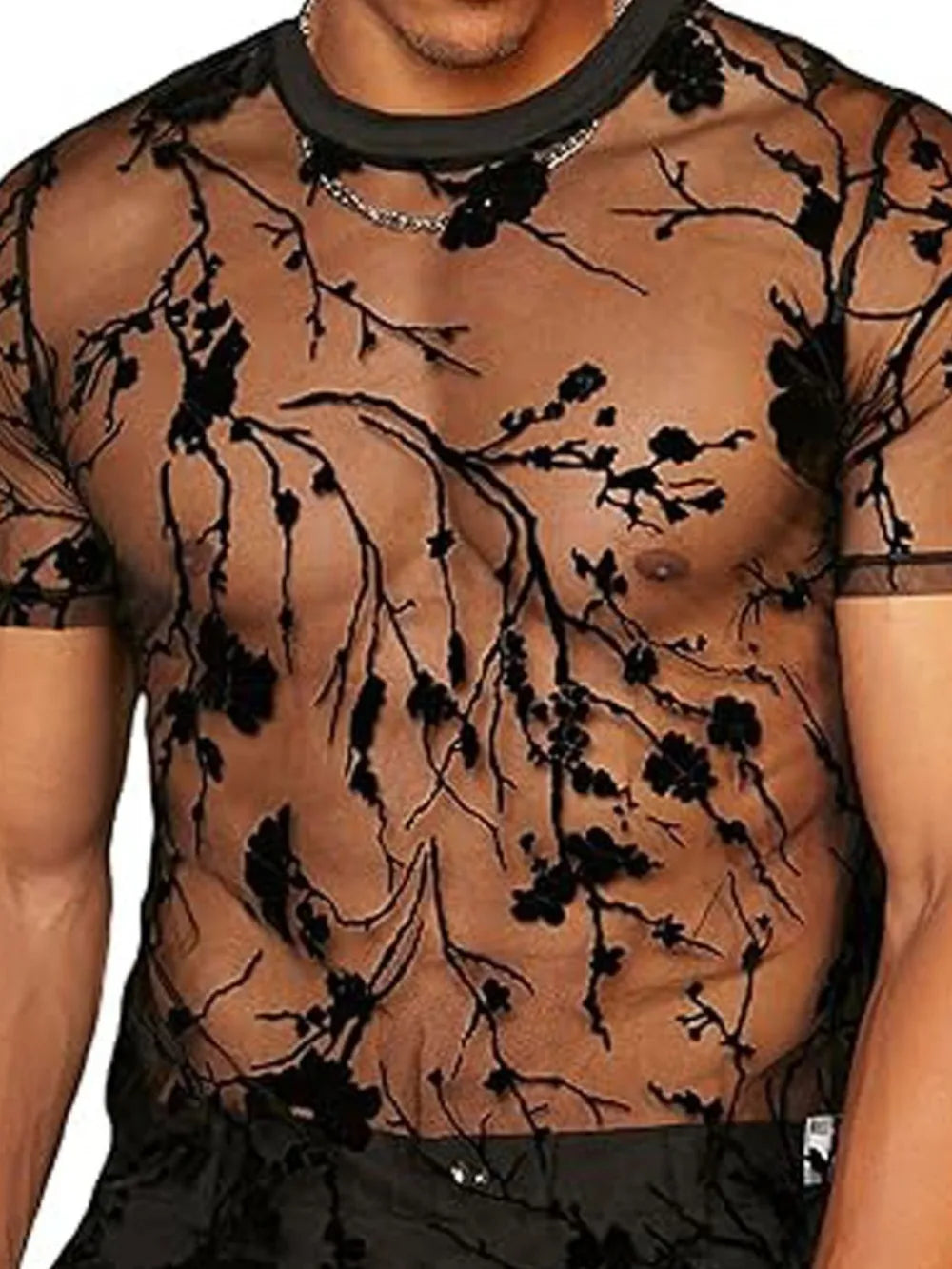 Men's Full Size Round Neck Short Sleeve Sheer Top Plus Size - mens-shirts by Trendsi | Available at Handbags Specialist Headquarter