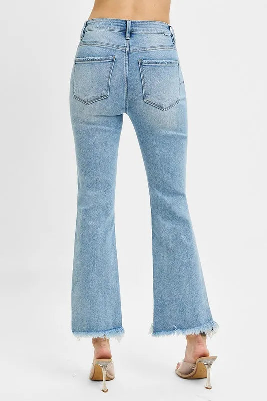 RISEN Full Size High Rise Crop Bootcut Fray Hem Jeans Plus Size - Women / Jeans & Denim by Trendsi | Available at Handbags Specialist Headquarter