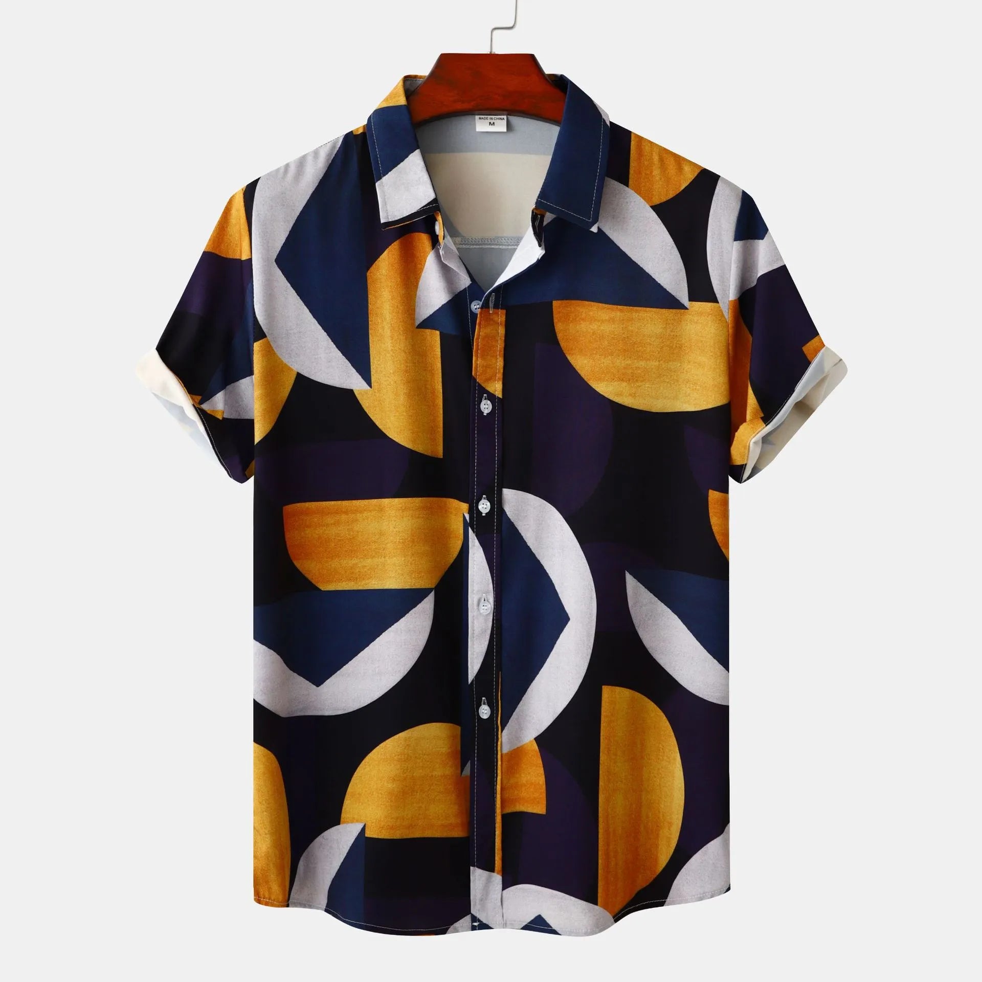Men's Plus Size Geometric Print Short Sleeve Button-Up Casual Shirt - Men's Shirts by Trendsi | Available at Handbags Specialist Headquarter