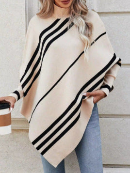 StripeBat Shawl: Half Turtleneck Pullover Sweater - Women's Sweatshirt by Trendsi | Available at Handbags Specialist Headquarter