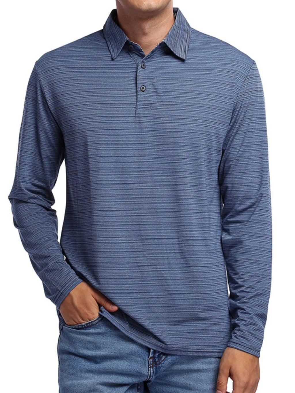 Men's Striped Long Sleeve Polo Shirt - Men's Polo shirt by Trendsi | Available at Handbags Specialist Headquarter