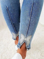 Rhinestone Butterfly Jeans with Pockets - Women / Jeans & Denim by Trendsi | Available at Handbags Specialist Headquarter