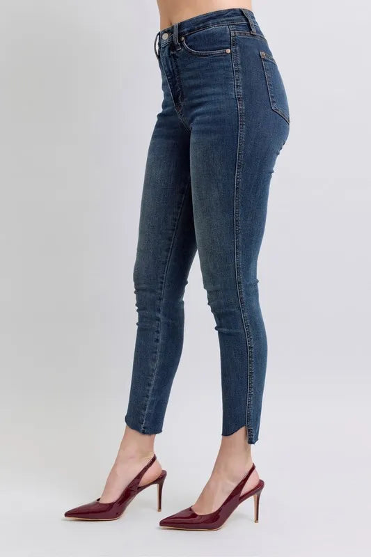 Judy Blue Full Size High Waist Tummy Control Step Hem Skinny Jeans Plus Size - Women / Jeans & Denim by Trendsi | Available at Handbags Specialist Headquarter