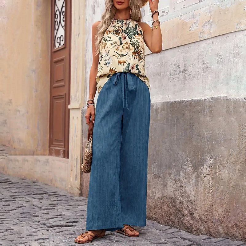 Breezy Chic: Halter Crop & Wide Leg Pants Set