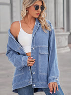 Button Up Long Sleeve Denim Jacket - Tops by Trendsi | Available at Handbags Specialist Headquarter