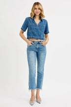 RISEN Full Size High Rise Crop Straight Slim Jeans Plus Size - Women / Jeans & Denim by Trendsi | Available at Handbags Specialist Headquarter