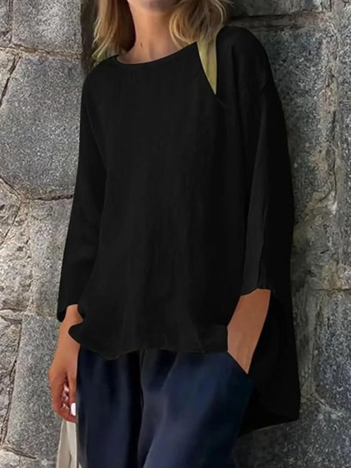 Full Size Round Neck Relaxed Fit Blouse Plus Size - Tops by Trendsi | Available at Handbags Specialist Headquarter