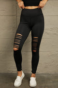 Wide Waistband Distressed Slim Fit Leggings - Leggings by Trendsi | Available at Handbags Specialist Headquarter