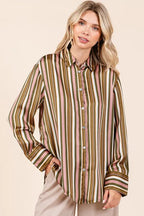 Mittoshop Striped Button Down Satin Shirt - Women's Down Shirt Tops by Trendsi | Available at Handbags Specialist Headquarter