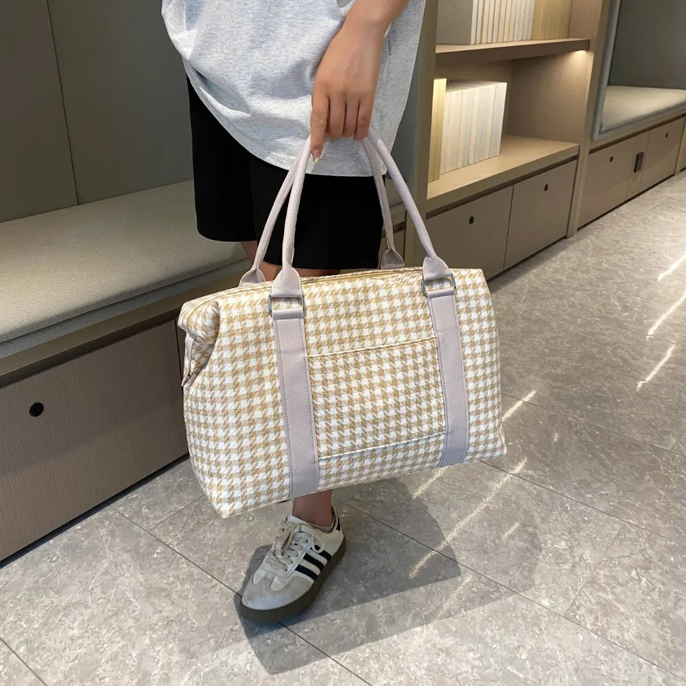 Houndstooth Canvas Travel Bag - travel-bag by Trendsi | Available at Handbags Specialist Headquarter