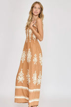 Umgee Full Size Smocked Printed Wide Leg Jumpsuit Plus Size - Dresses by Trendsi | Available at Handbags Specialist Headquarter