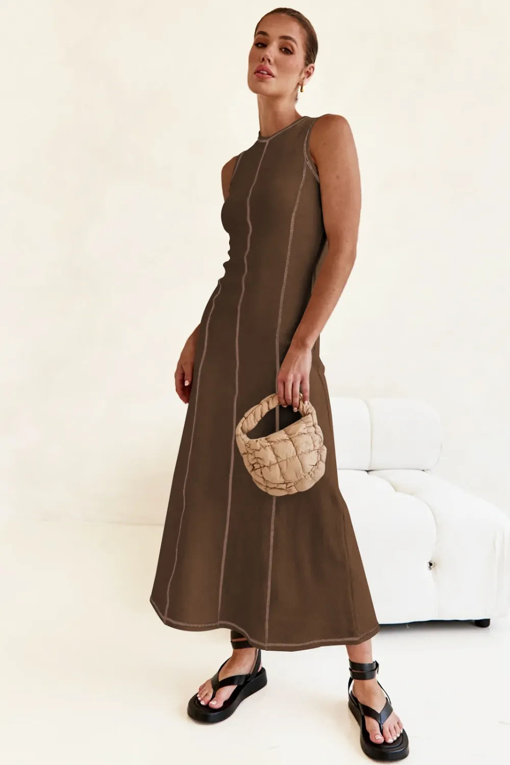 Contrast Stitching Maxi Tank Dress - Maxi Dress by Trendsi | Available at Handbags Specialist Headquarter