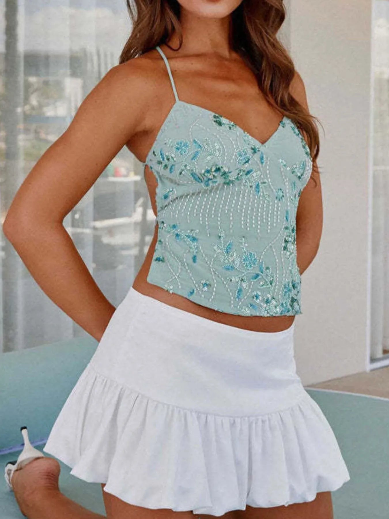 Crisscross Back V-Neck Cami - Tops by Trendsi | Available at Handbags Specialist Headquarter