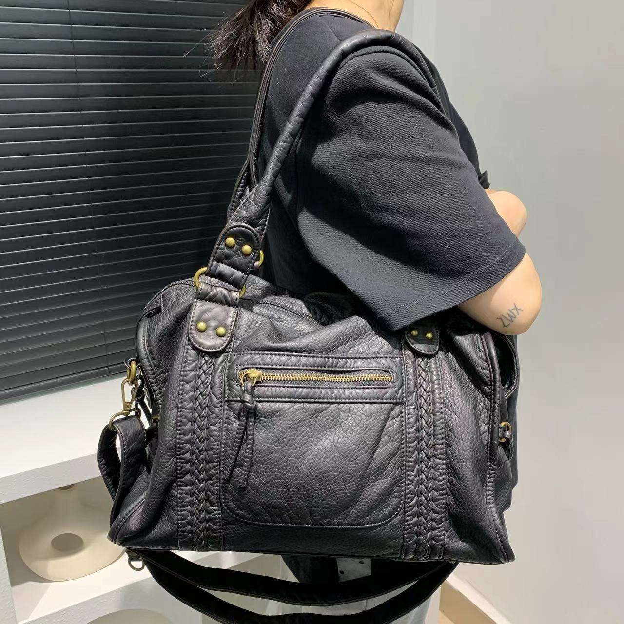 Women's Soft Leather Vintage Tote Bag Shoulder Messenger Bag - Shoulder Bag by Trendsi | Available at Handbags Specialist Headquarter