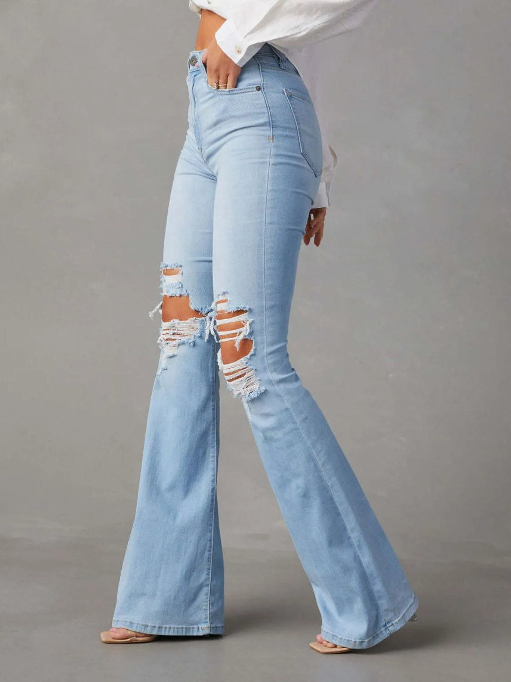 Distressed Jeans with Pockets - Women / Jeans & Denim by Trendsi | Available at Handbags Specialist Headquarter