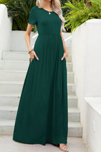 Round Neck Maxi Tee Dress with Pockets - Maxi Dress by Trendsi | Available at Handbags Specialist Headquarter