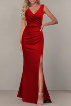 Sleeveless V Neck Evening Dress