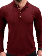 Men's Ribbed Knit Long Sleeve Polo - Men's Polo shirt by Trendsi | Available at Handbags Specialist Headquarter
