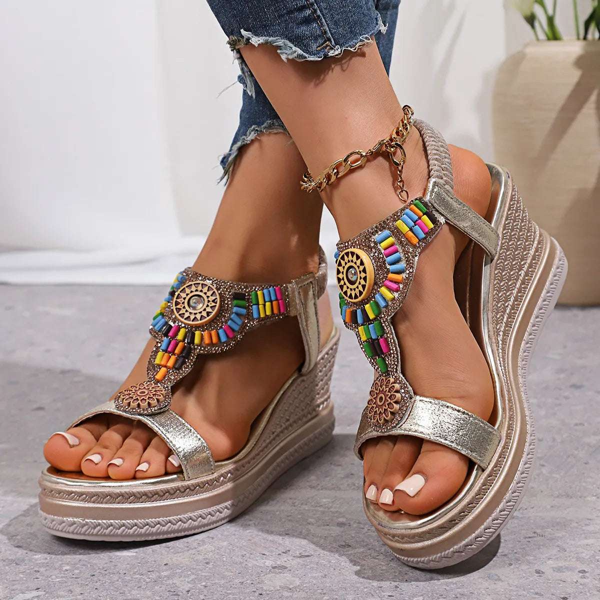 Open Toe Wedge Sandals -  by Trendsi | Available at Handbags Specialist Headquarter