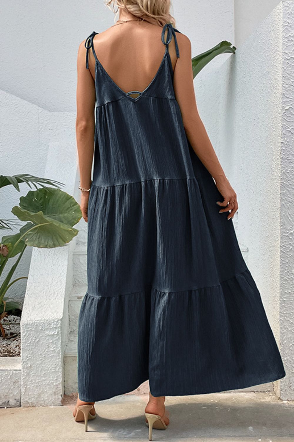 Perfee Tie-Shoulder Tiered Maxi Dress - Maxi Dress by Trendsi | Available at Handbags Specialist Headquarter