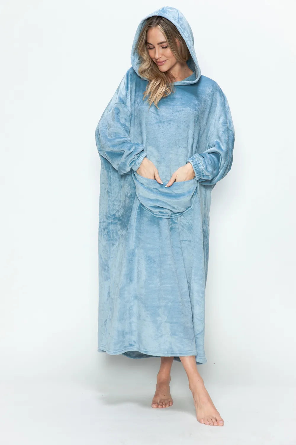 Double Take Full Size Pocketed Hooded Midi Lounge Dress - Sleepwear by Trendsi | Available at Handbags Specialist Headquarter