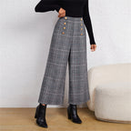 Plaid Breeze: Women's Wide-Leg Office Pants