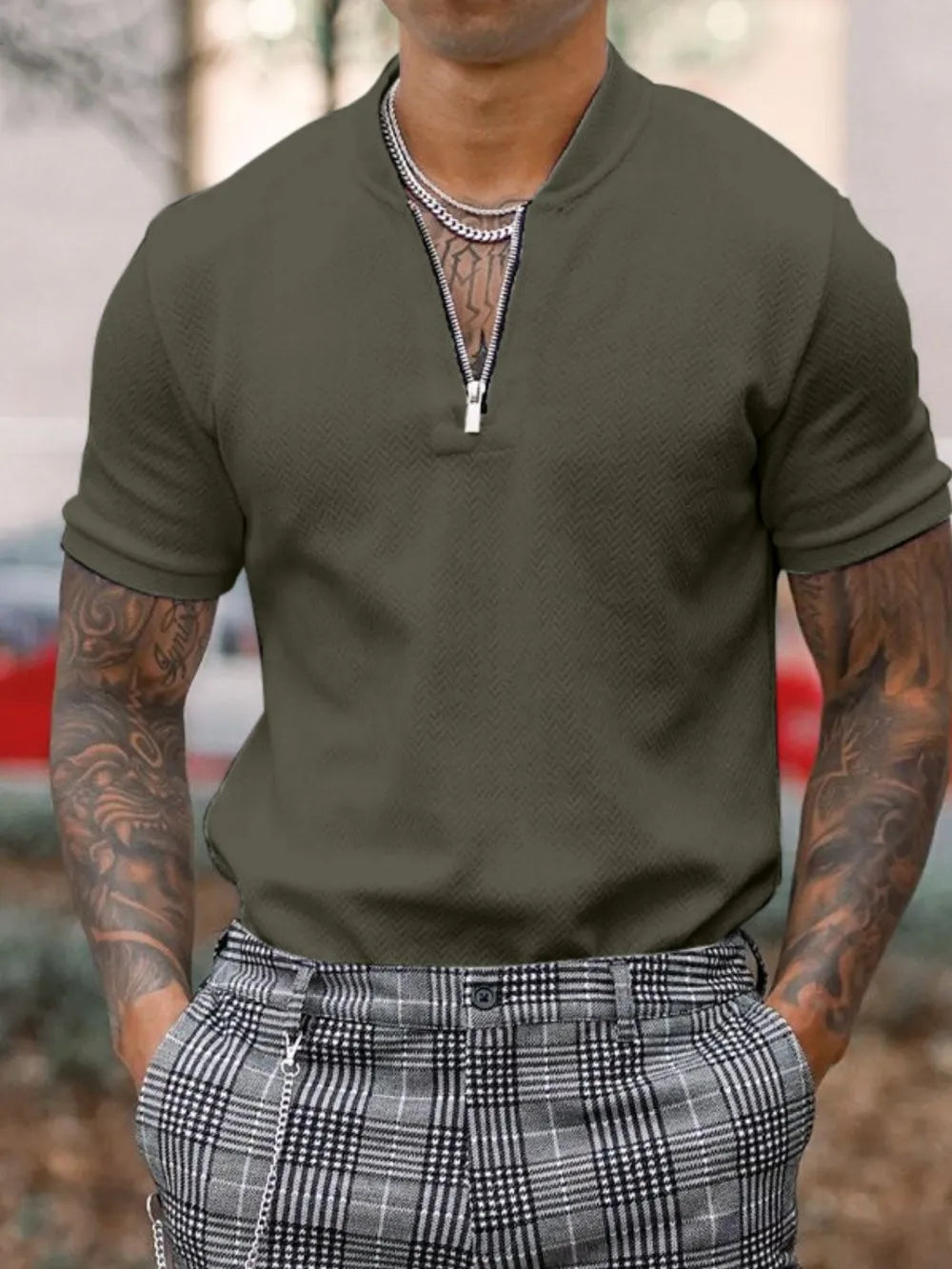 Men's Full Size Baseball Collar Solid Polo Plus Size - Men's Shirts by Trendsi | Available at Handbags Specialist Headquarter