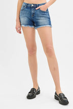 RISEN Full Size Low Rise Frayed Denim Shorts Plus Size - Women / Jeans & Denim by Trendsi | Available at Handbags Specialist Headquarter