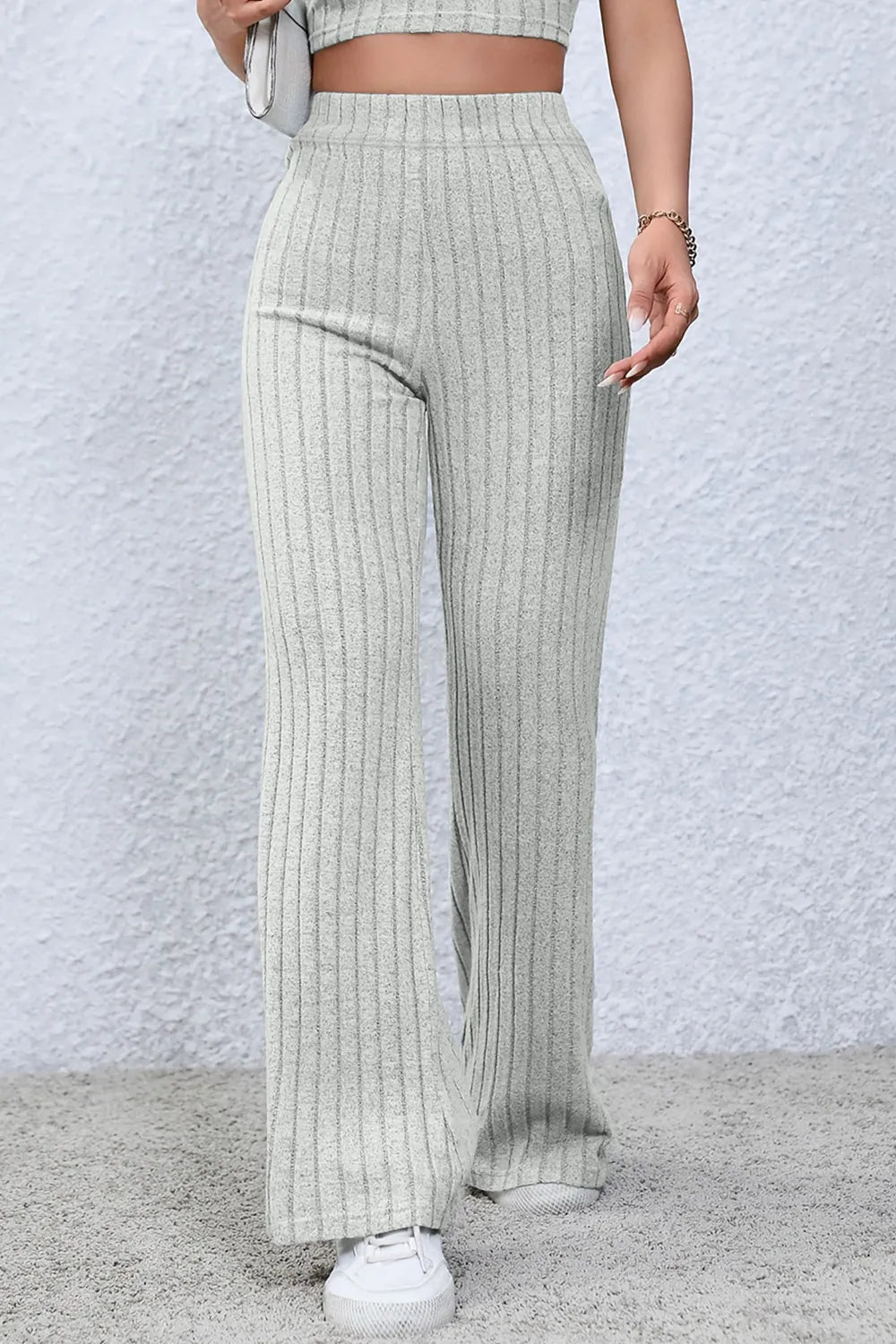 Basic Bae Full Size Ribbed High Waist Flare Pants - Women Pants by Trendsi | Available at Handbags Specialist Headquarter
