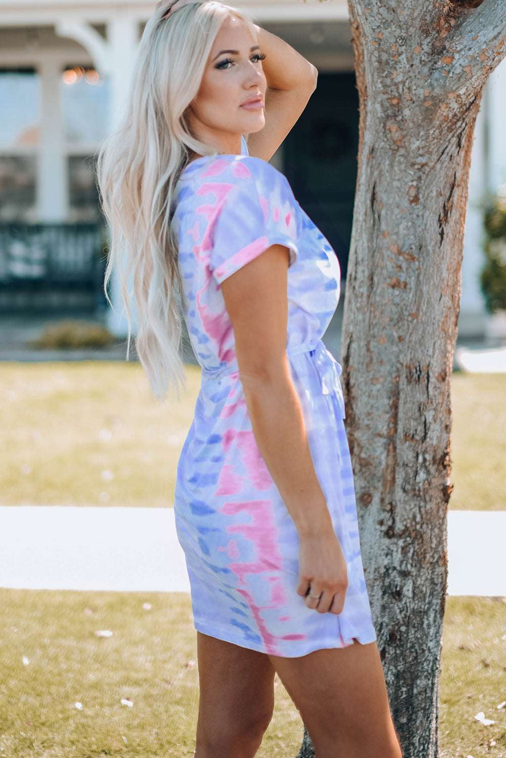 Women Tie-Dye Belted T-Shirt Dress - Dresses by Trendsi | Available at Handbags Specialist Headquarter