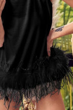 BiBi French Terry Faux Feather Bottom Back Tied Top - Bottoms by Trendsi | Available at Handbags Specialist Headquarter