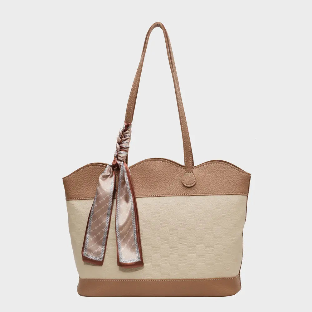 PU Leather Tied Contrast Tote Bag - Tote Bag by Trendsi | Available at Handbags Specialist Headquarter