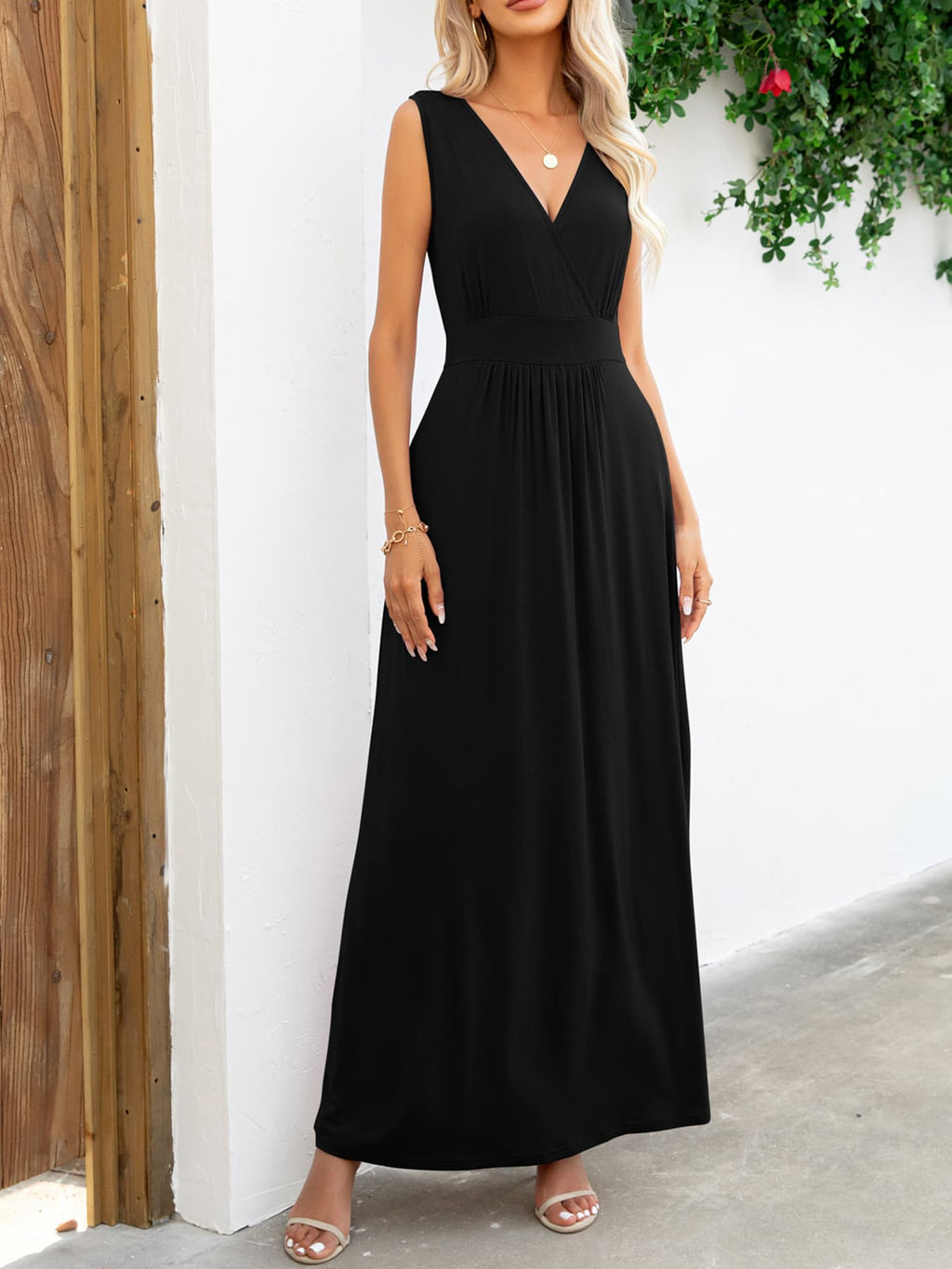 Surplice Neck Sleeveless Maxi Dress - Maxi Dress by Trendsi | Available at Handbags Specialist Headquarter