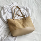 Straw Weave Leather Strap Tote Bag - Tote Bag by Trendsi | Available at Handbags Specialist Headquarter