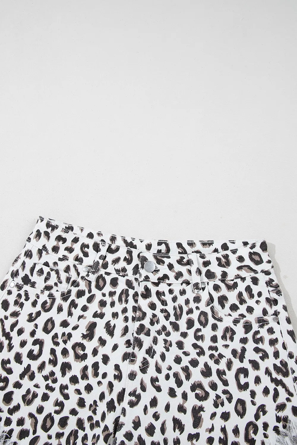 Leopard Frayed Hem Denim Shorts - Women / Jeans & Denim by Trendsi | Available at Handbags Specialist Headquarter