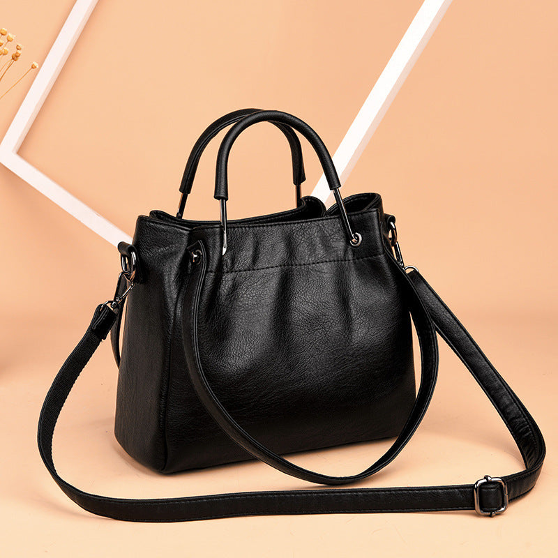 K-Fashion Retro Soft Leather Bucket Handbag