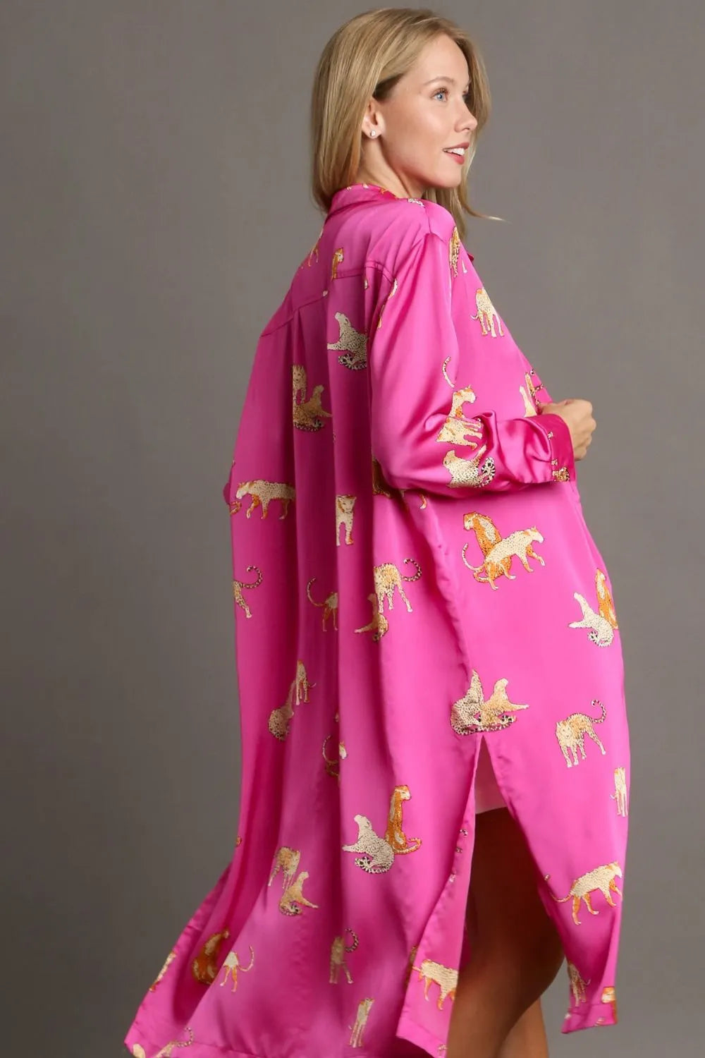 Umgee Full Size Animal Print Button Down Midi Shirt Dress Plus Size - Dresses by Trendsi | Available at Handbags Specialist Headquarter