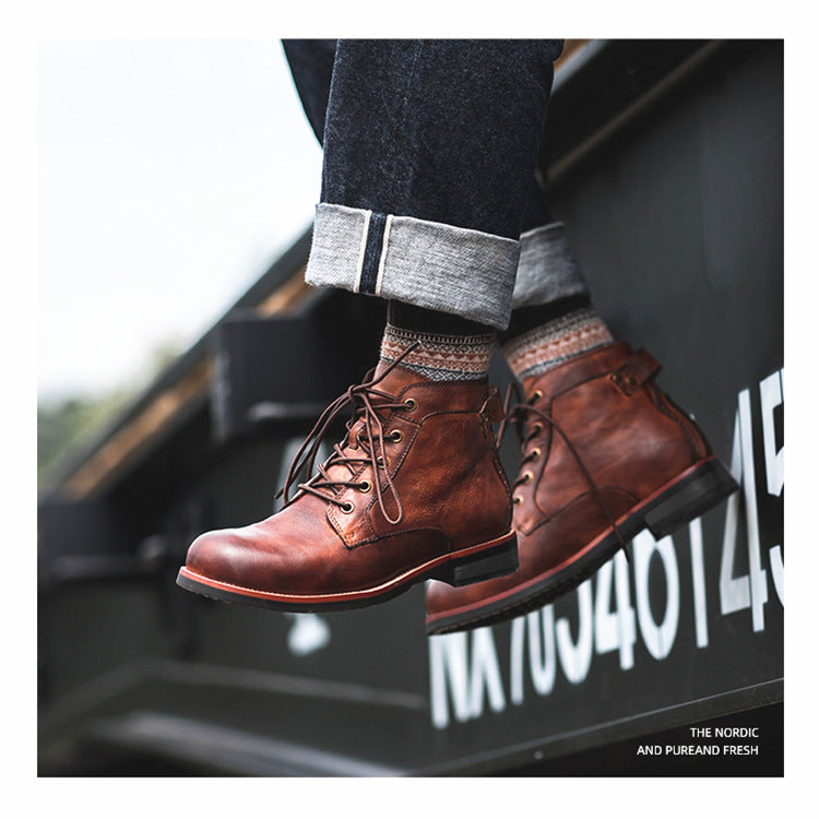Vintage Moto Men's Leather Lace-Up Ankle Boots