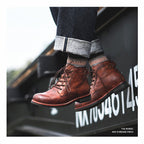Vintage Moto Men's Leather Lace-Up Ankle Boots