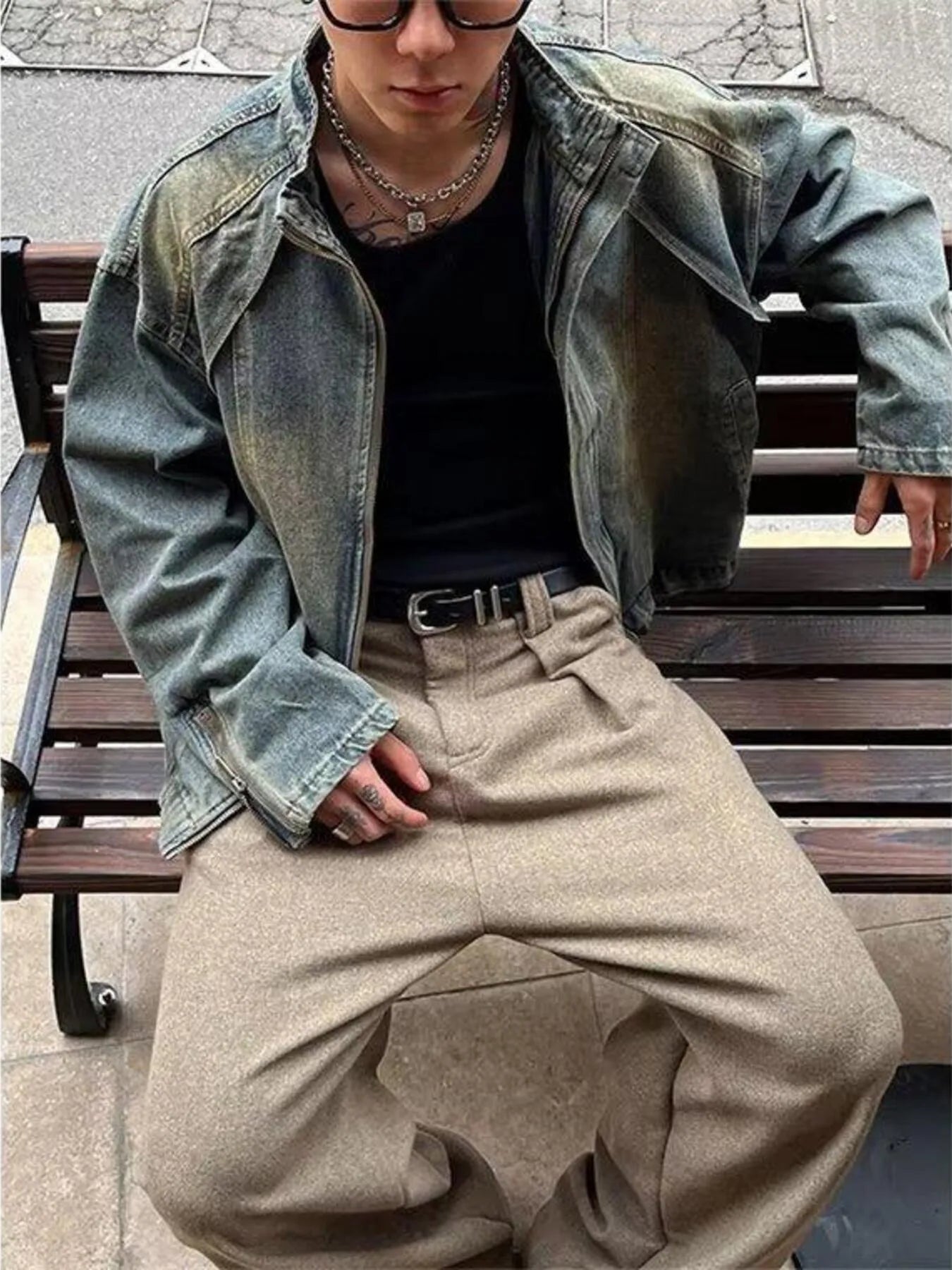 Men's Vintage Washed Denim Jacket with Classic Collar - Men's jackets by Trendsi | Available at Handbags Specialist Headquarter